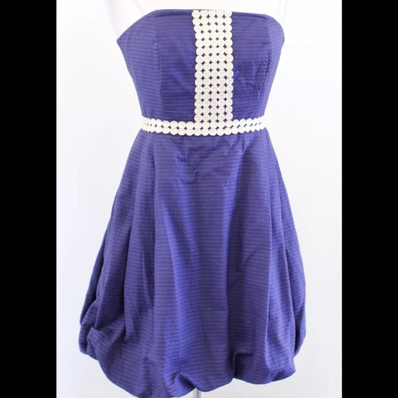 LIKE NEW LILLY PULITZER regency bubble hem navy gold dress size 0 - Picture 2 of 12
